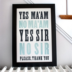 Lovely reminder to mind your manners from The Old Try ~ General Manners No. 1 print