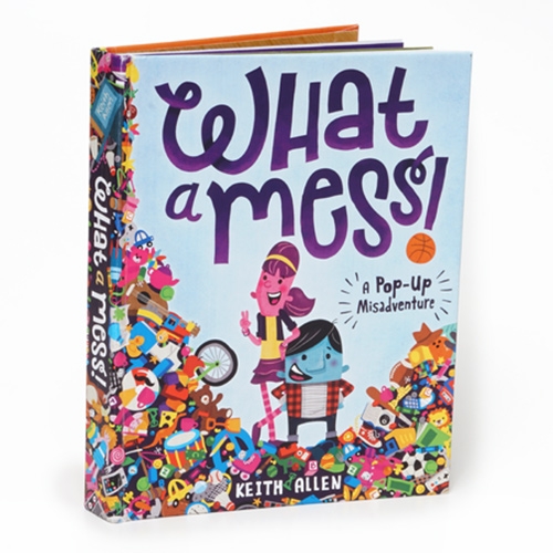 What A Mess! A pop up misadventure by Keith Allen. This unique complex pop-up book will take you on a misadventure of epic proportions after a messy room becomes just a bit too messy! 