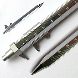 'Messograph' by Cleo Skribent is a caliper, tire tread gauge, ruler, thread scale and writing instrument, all-in-one.