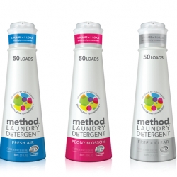 New Laundry Products from Method. No more large jugs, and the bottles use a precise dispensing system.