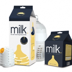 MILK is a packaging project, designed to create shelf-edge standout and wow factor, for a range of self-heating baby bottles.