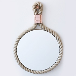 M-Dex Design CR Mirror 38cm diameter - Each mirror comes supplied/delivered in its own Jute Hessian Sack. The copper clasps are cut, folded, and rolled by hand. The rope used is a lovely Flax rope, soft and subtle, a highly sustainable material.