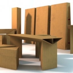 Cardboard furniture elements. Cool way to set up fairs, exhibitions, low cost and environmental friendly showrooms.