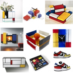 It's Mondrian Madness! Everything from Nike's SB low dunks to a wall mounted fireplace, Naef blocks to Christian Louboutin's wedges. These items are all based on dutch painter Piet Mondrian's compositions in red, yellow and blue.