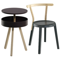 'Gibliz' coffee table and 'Eriz' chair by Moritz Schmid are part of the collection by Swiss brand Atelier Pfister.