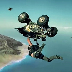 A eye-popping ad for PS3 "Motorstorm: Pacific Rift", where stunt drivers were dropped from real airplanes and synchronized with CG envinronments and motor vehicles.