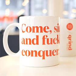 Come, sit, and fucking conquer. Grind X GFDA Mug.