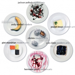 Designed by Erwin K. Bauer, these wonderful placemats for the Vienna Mumok Museum restaurant and Hotel turn modern art into food. European Design Gold award winners, see them along with the original art that inspired them.
