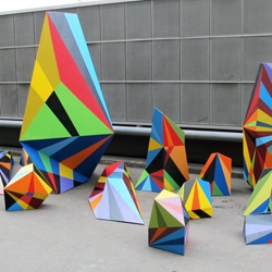 Matt W. Moore 'Sun Ray Ricochet' Exhibition in Moscow, Russia during Sretenka Design Week 2011. New series of canvas paintings, downtown murals, and painted 3D sculpture installations.