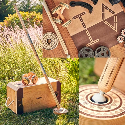 MyMode by Tracy Anderson... ignoring the overly eco mood board vibes and price tag and the wooden box... interesting product design for this woody work out system... look at those ball joints?