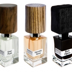 Nasamatto minimalist perfume bottles with wooden tops. Design orgy!