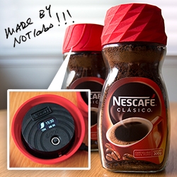 Unboxing the Nescafé Alarm Cap Press Kit! Made by NOTlabs in collaboration with Publicis Mexico's Innovation Lab: the 3D Printed, Arduino-based Nescafe Alarm Caps where you open the cap (and smell the coffee) to turn it off.