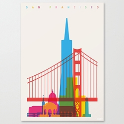 'Shapes of San Francisco' is a lovely new print by Yoni Alter. All the famous landmarks are in real proportions. Can you find the cable car?