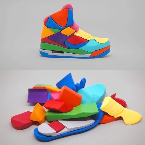 Yoni Alter's 3D sneaker puzzle. Limited edition.  19 handmade  colourful resin pieces. Based on the Air Jordan Flight 45 High.