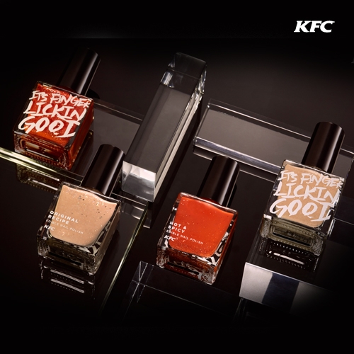 KFC Hong Kong's new 'Finger Lickin' Good Edible nail polish' in Original Recipe and Hot & Spicy. Sourced from natural ingredients, simply apply on nails. dry then lick! From Ogilvy & Mather Hong Kong.