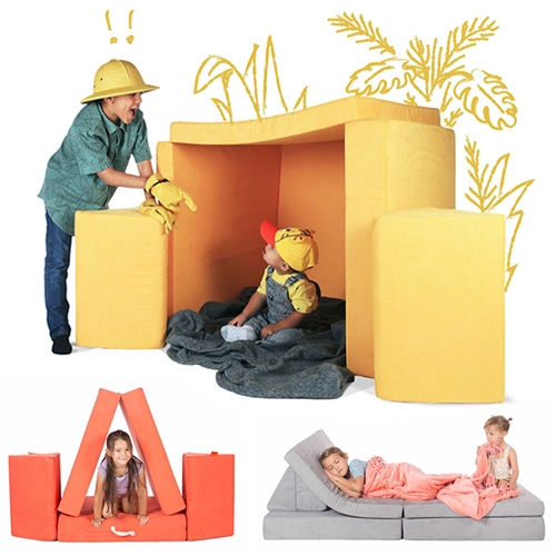 NUGGET! A modular set of foam cushions with washable covers that can transform from futon to fort and beyond and comes compressed in a bright orange box (like DTC mattresses.) It's been better than we expected and perfect for our NOTtoddler!
