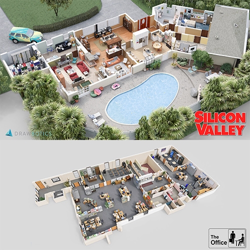 Drawbotics "Your Favorite TV Shows Brought To Life With Amazing 3D Floor Plans" - fun to see everything from Brooklyn Nine-Nine and Office Space to Parks and Recreation, Mad Men, Suits, Silicon Valley and more.