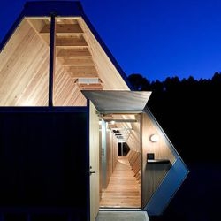 Onigiri House, by NKS Architects, was designed and built for an elderly couple in the Japanese countryside. The 'quasi-triangle' tube shaped house is built entirely of cedar normally used for ship scaffolding. And I totally want to live there.