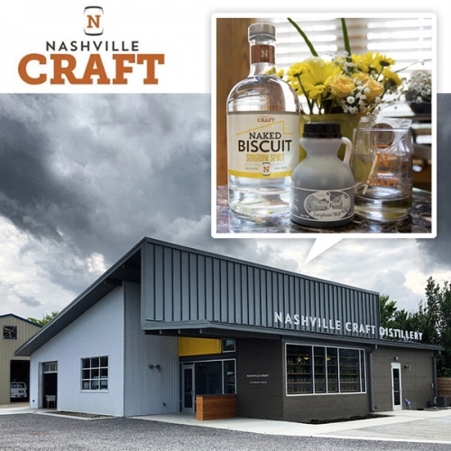 Nashville Craft Distillery and their Naked Biscuit Spirit (made from 100% local sorghum syrup!) - a new distillery housed in a gorgeous building, with great signage, and a unique drink!