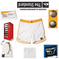 Standard Boardshorts by Quiksilver ~ awesome collaboration, impressive attention to details, and they come in "odor resistant waterproof bags", and sold in poolside vending machines!