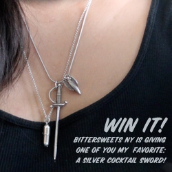 GIVEAWAYS are so fun! While i'm playing in the vineyards picking grapes this weekend with Veuve Clicquot ~ Bittersweets NY has generously offered a giveaway of one of my favorites - the Silver Cocktail Sword Necklace!