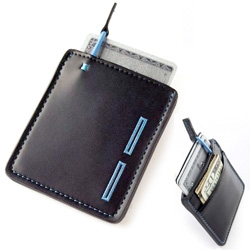 On sleek wallet options, in black and blue this Mojito Wallet from Malcom Frontier is beautiful
