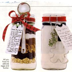 For a low cost gift that's all about your packaging skills... no-bake baking gifts... like cookies in a jar! just add eggs and butter.
