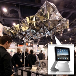 Joby's booth at CES is origami inspired on so many levels. From the gorgeous stop motion video and sculpture by Robert Lang ~ to the gorgeous new Ori iPad stand! See the making of the sculpture too!
