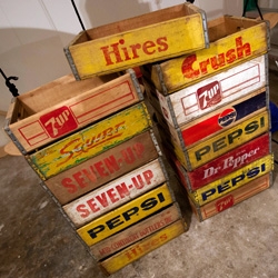 Random roadtrip instigated by craigslist tonight leads to the acquisition of a pile of beautiful vintage wooden soda crates! Awesome details.
