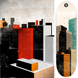 Spanish designer/illustrator, Borja Bonaque's urban landscapes are stunning! And just as fun on skateboard decks as they are as paintings!