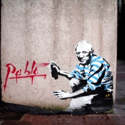 Sir X paints a rendition of Pablo Picasso bombing. Doesn't get much better than this.