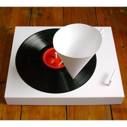 Fully working, manual record player made entirely of paper.  Made by simon elvins