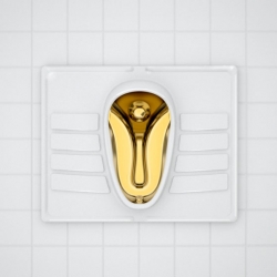 From Chen & Karlsson come Peeandgo, a golden urinal for women. The urinal is inspired by traditional Asian squat urinals.