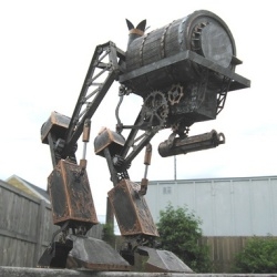 Philip Valdez creates Steampunk mechs with paper and cardboard. The Victorian mech is completely made of paper and is incredibly detailed as a Steampunk model.