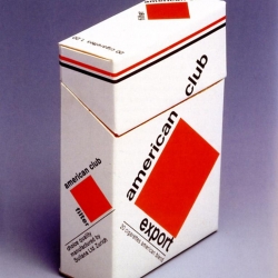 American Club cigarettes designed in 1961 by Swiss typographer and designer Jost Hochuli. Lettering set in Neue Haas Grotesk and Hochuli’s design is reminiscent of Constructivist work, reproduced in early issues of Neue Grafik.