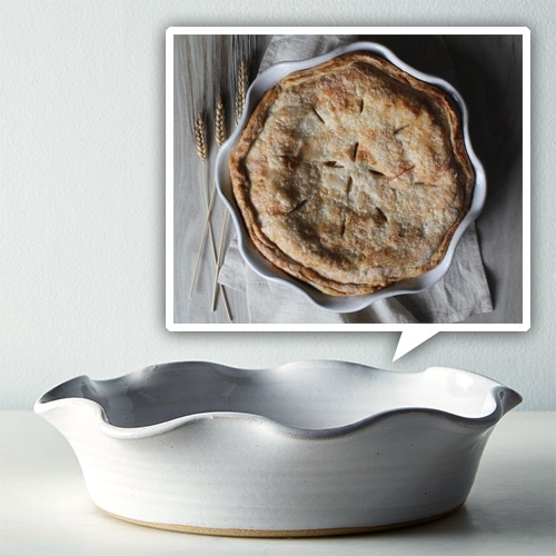 Farmhouse Pottery Laurel Pie Dish - wheel thrown stoneware clay, made in Woodstock, Vermont. 11.5" X 2.5" and oven, dishwasher, and microwave safe.
