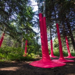 Hit me with your best Pink Punch, as named the installation beneath a canopy of trees in the Jardins de Métis/Reford Gardens beautifying Grand-Métis, Quebec.