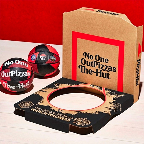 Pizza Hut brings back the 90's basketball hoop pizza boxes and mini basketballs for March Madness. Nostalgia is in full force...