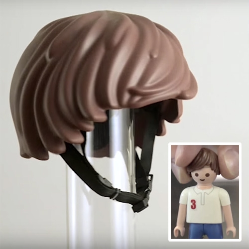 MOEF's Helmet Hair - as they brainstorm a helmet kids would want to wear! Inspired by Playmobil (not Lego!) hair that has been 3D scanned, scaled, and 3D printed for their prototype!