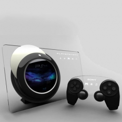 Playstation 4! Features transparent surfaces with touch screen,and a glossy black round compartment to place the discs of your choice. A concept by designer Tai Chiem.