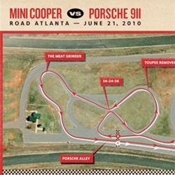 In the MINI vs PORSCHE Challenge, an outrageous publicity stunt backslash invigorating advertising campaign by MINIUSA, the track map is revealed and MINI comes clean on how it intends to neutralize Porsche with the track's autocross design.