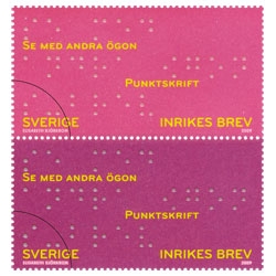 It's 200 years since Louis Braille, the creator of braille was born and to celebrate that the Swedish Post has released a set of stamps. The stamps are designed by Elisabeth Björkbom and say "See with different eyes" in readable braille.