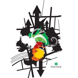 Moco Loco's new startup Praized ~ has a tshirt design from Jean-Philippe Rajotte, art director for game developer Ubisoft by day and artist by night