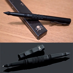 HHA TWI01 = Hardcore Hardware Australia Tactical Writing Instrument. Shaft constructed from 6000 series, non-reflective; black anodized aluminum, with a glass breaking tip!