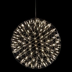 A chandelier designed by a mathematician, Raimond Puts.  The electrical current flows through stainless spring steel frame to the LED terminals.  