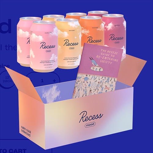 Recess = "drinks and powders to help you feel calm cool collected despite the stressful world around you" and they made a fun zine "The Recess Guide To Re-Entering Society" - and their website is a happy trip to explore by Day Job.