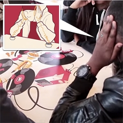 KFC Sound Bite Record Tables in South Africa. Interesting interactive piece to share local music through tables. Place you elbows on the table and your hands on your ears to listen!