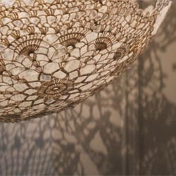 Doily Pendant Lamp made from hand stitched vintage doilies by Shannon South of reMade USA.