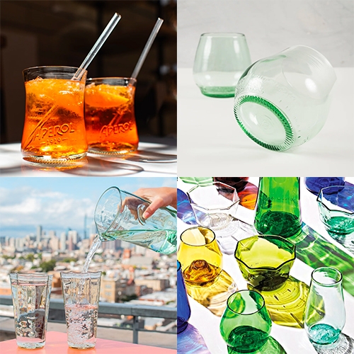 Remark Glass - upcycling wine and liquor bottles and reblowing them into stunning glasses, bowls, lighting and more (often with iconic branding and bases still visible! Aperol, Coke, etc!) They also make customs with your special bottles.