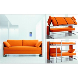 Doc, a modern sofa with a removable cover, from resource furniture converts into bunk beds with a built-in ladder.  What a great space saver!